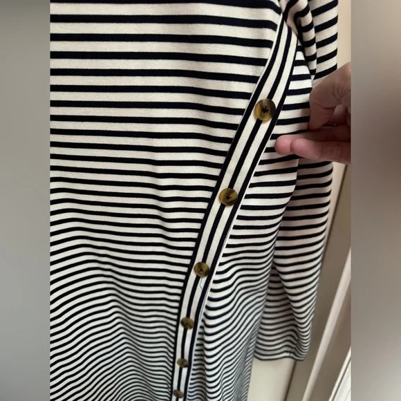 LOFT Navy and White Stripe Button Dress - Picture 4 of 6